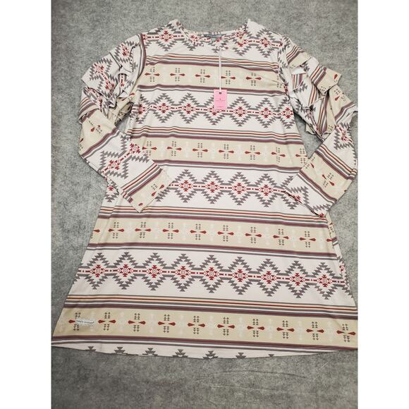 NWT Simply Southern Women's XXL Ruffle Sleeve A-Line Aztec Print Dress - Picture 1 of 8